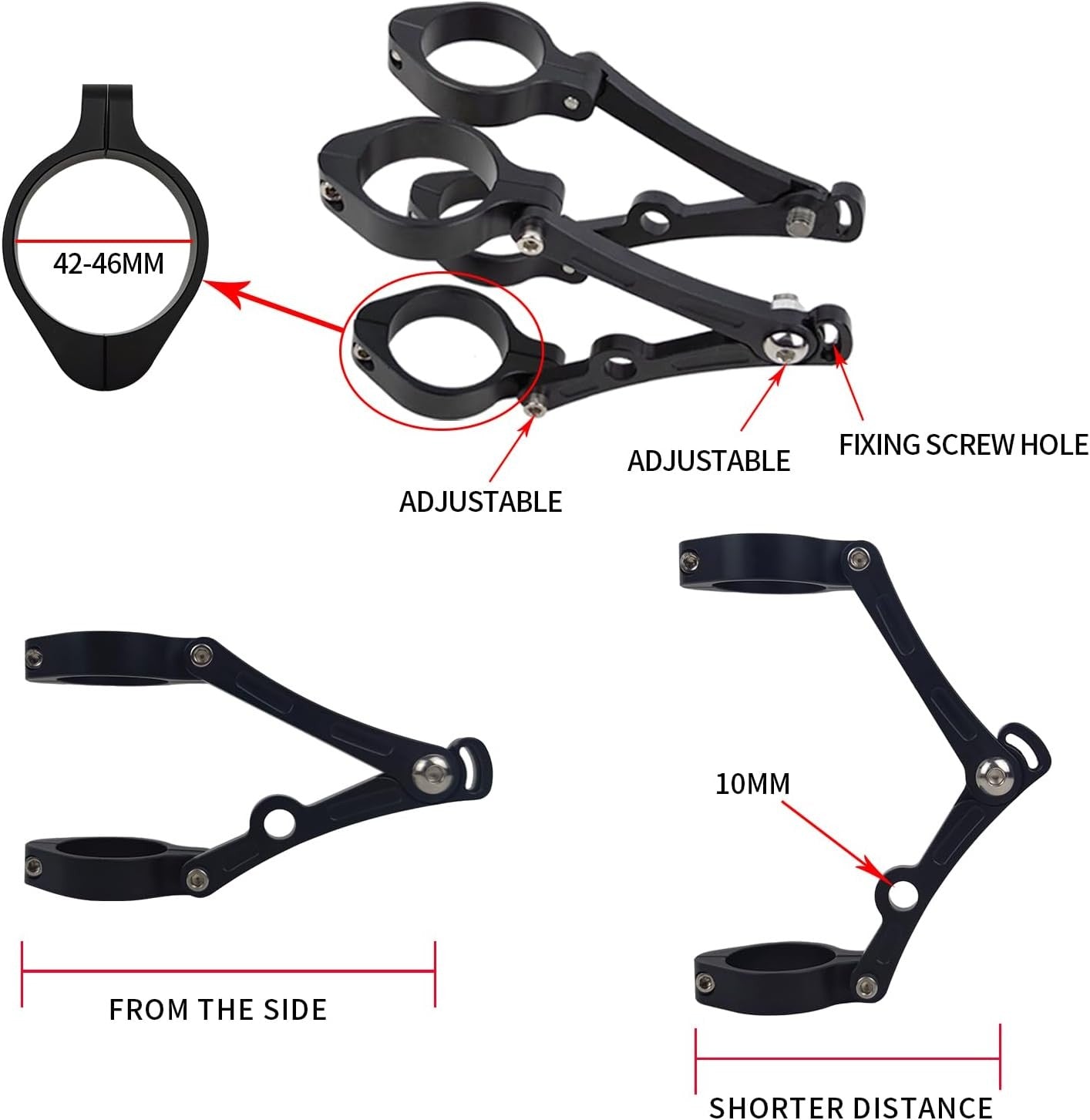 Aluminum Alloy Motorcycle Headlight Bracket 42-46mm Black Headlamp CNC Fork Tube