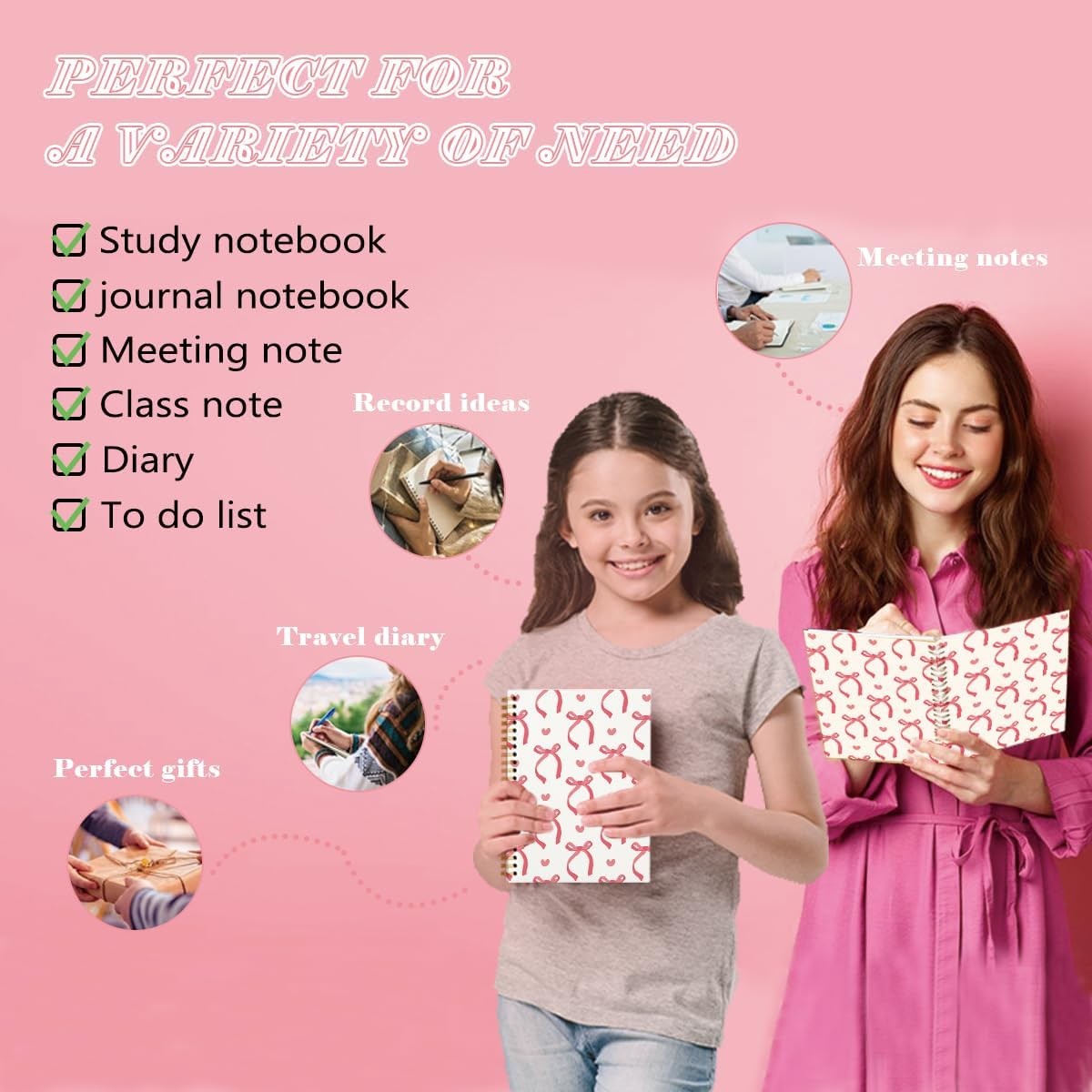Cute Red Bow Notebook Journals Diary,Preppy Cute School Supplies for Teen