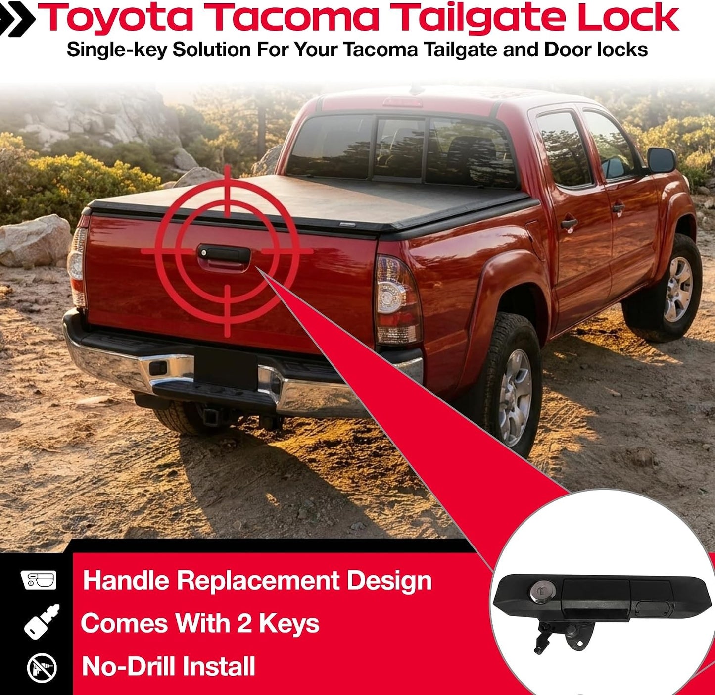 Tailgate Lock Pop & PL5500 Toyota Tacoma 2005-2015 Black Manual Handle Keys Easy