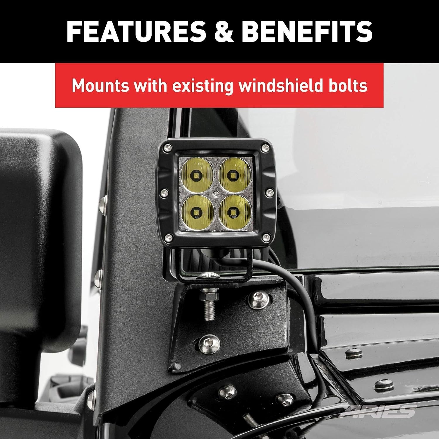 AR15800 Jeep Wrangler JK Windshield Light Brackets, LEDs Sold Separately