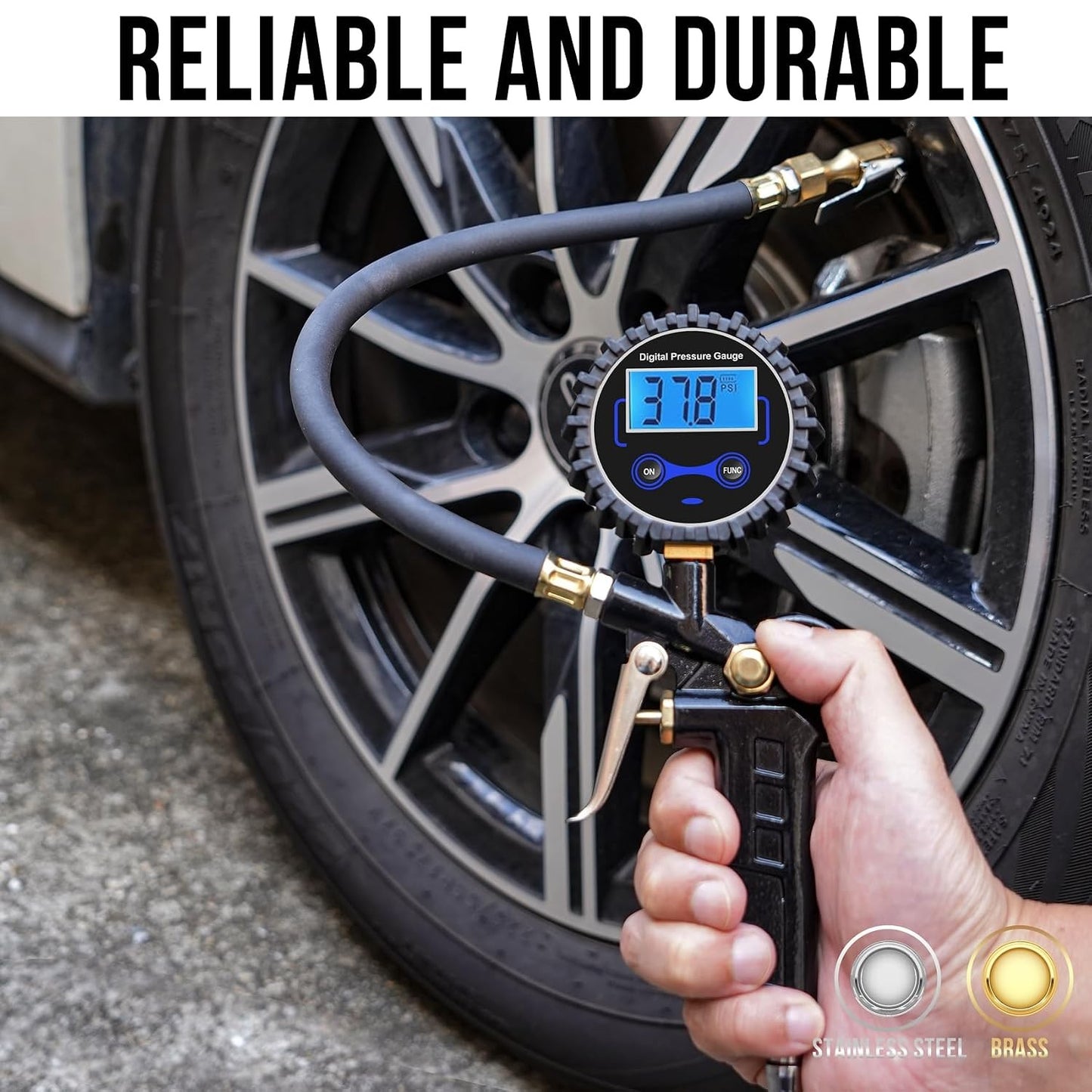 Digital Tire Pressure Gauge with Inflator, 3-250 PSI Air Compressor Accessories