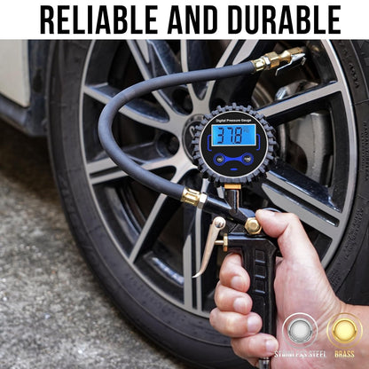 Digital Tire Pressure Gauge with Inflator, 3-250 PSI Air Compressor Accessories