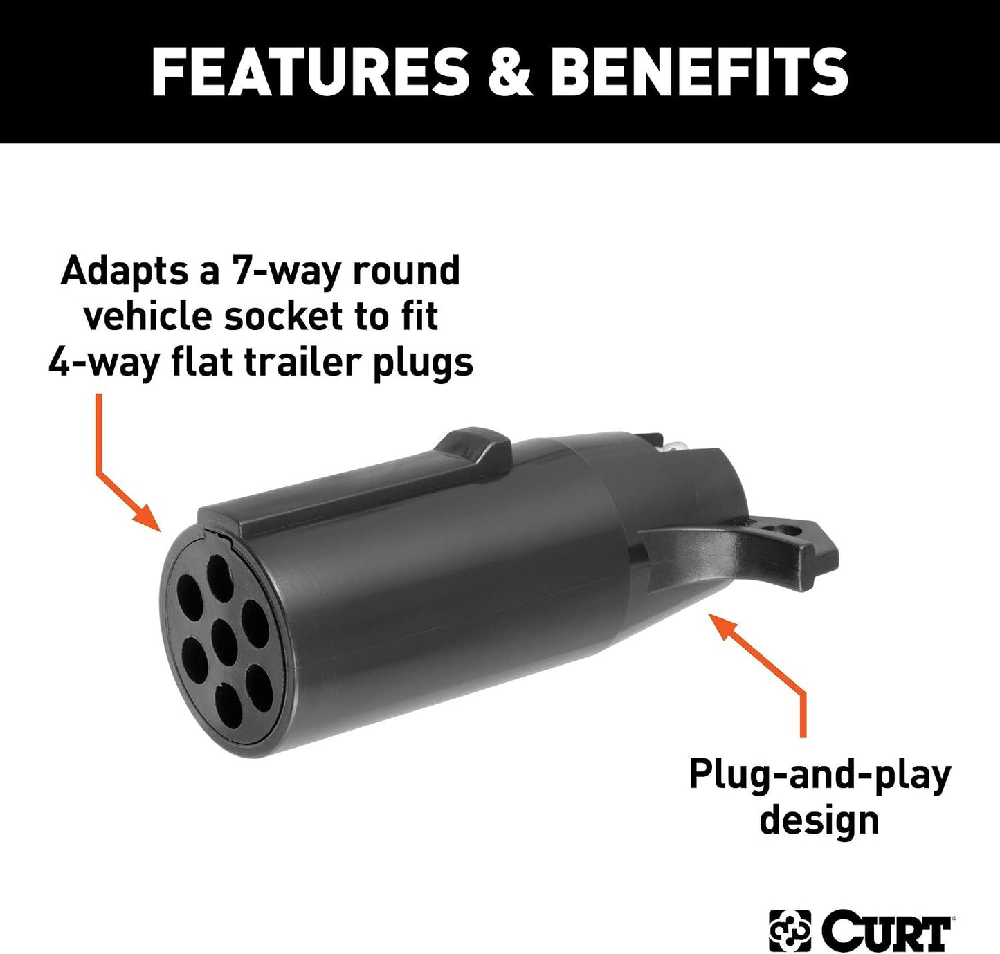 57040 Trailer Wiring Adapter, 7-Way Round Vehicle Socket to 4-Way Flat Trailer