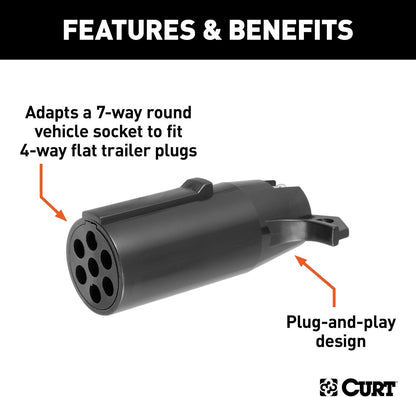 57040 Trailer Wiring Adapter, 7-Way Round Vehicle Socket to 4-Way Flat Trailer