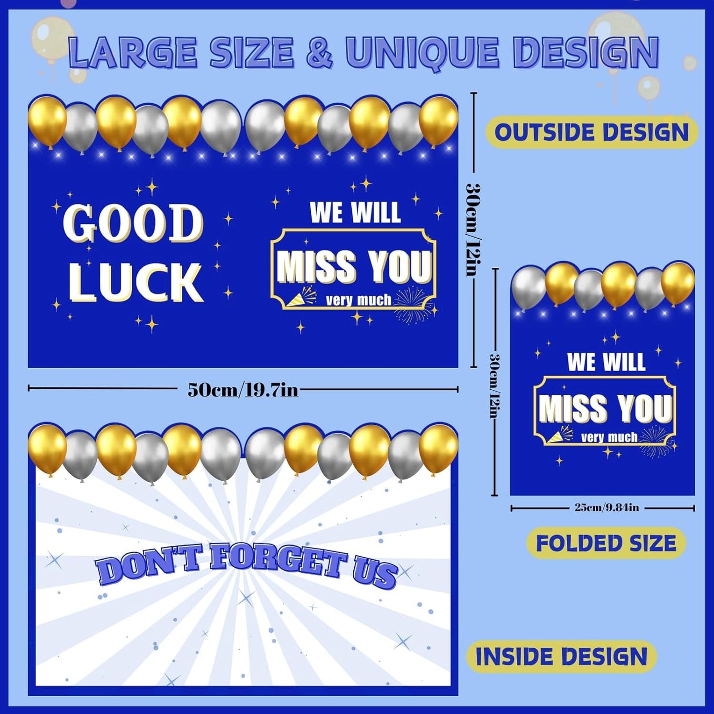 Large We Will Miss You Card with Envelope, Farewell Card for Coworkers, Blue
