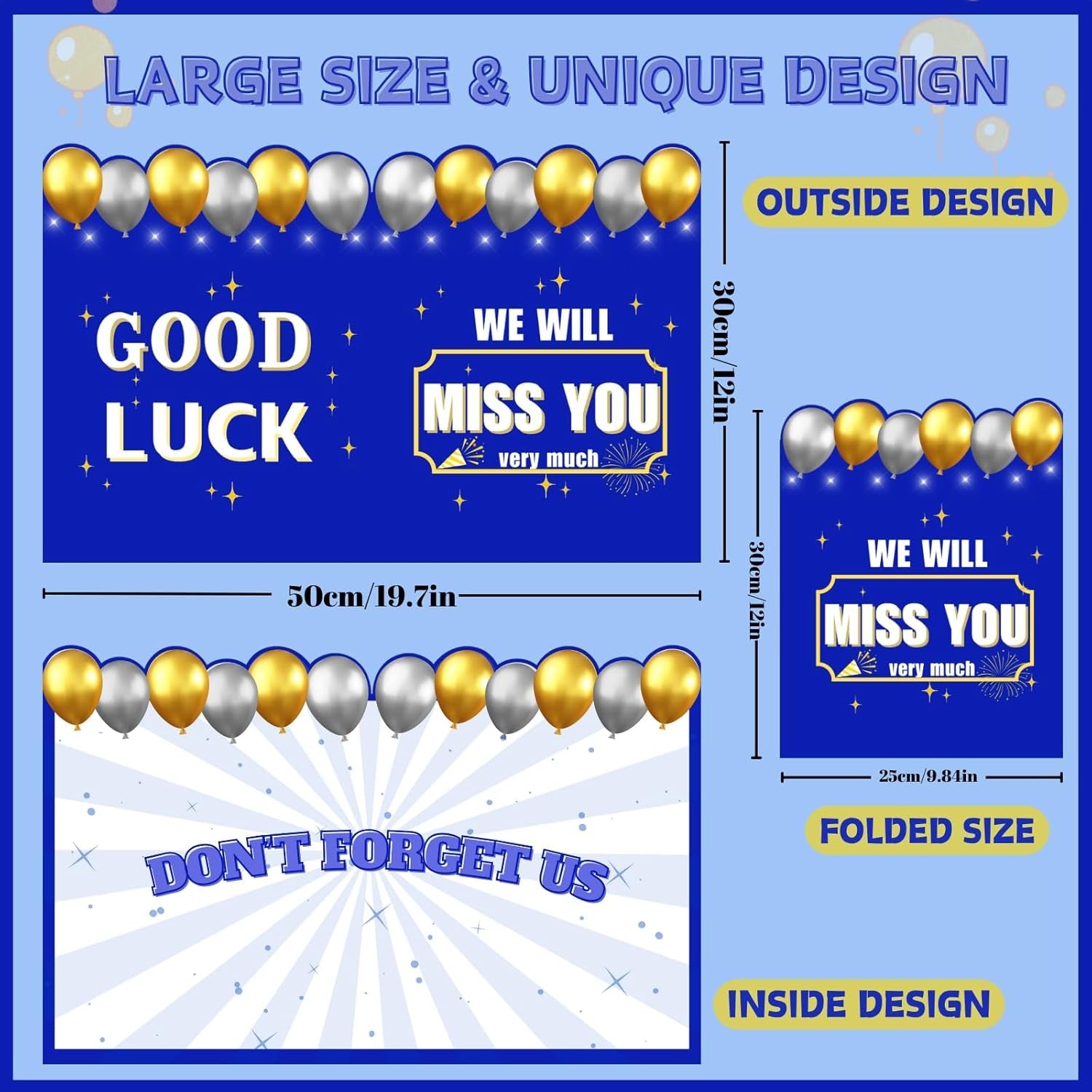 Large We Will Miss You Card with Envelope, Farewell Card for Coworkers, Blue