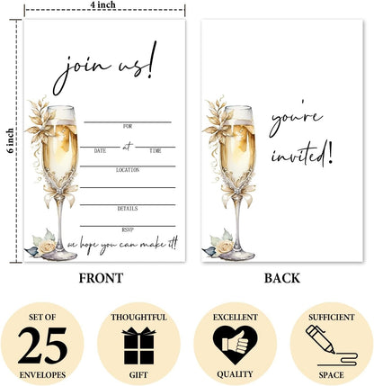 25 Pcs Join Us Wedding Invites, Champagne Pattern Invitaciones Para Boda