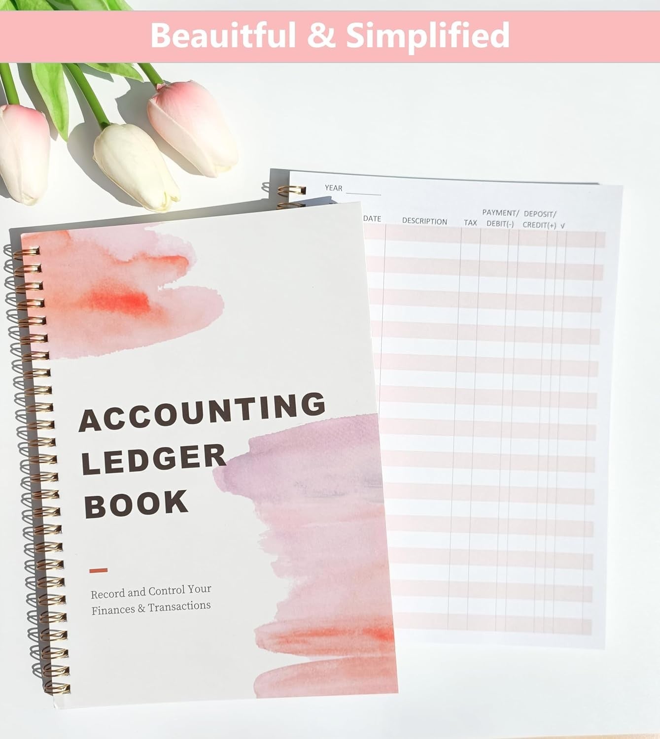 Simplified Accounting Ledger Book - Income and Expense Tracker Log Book 2 Pack