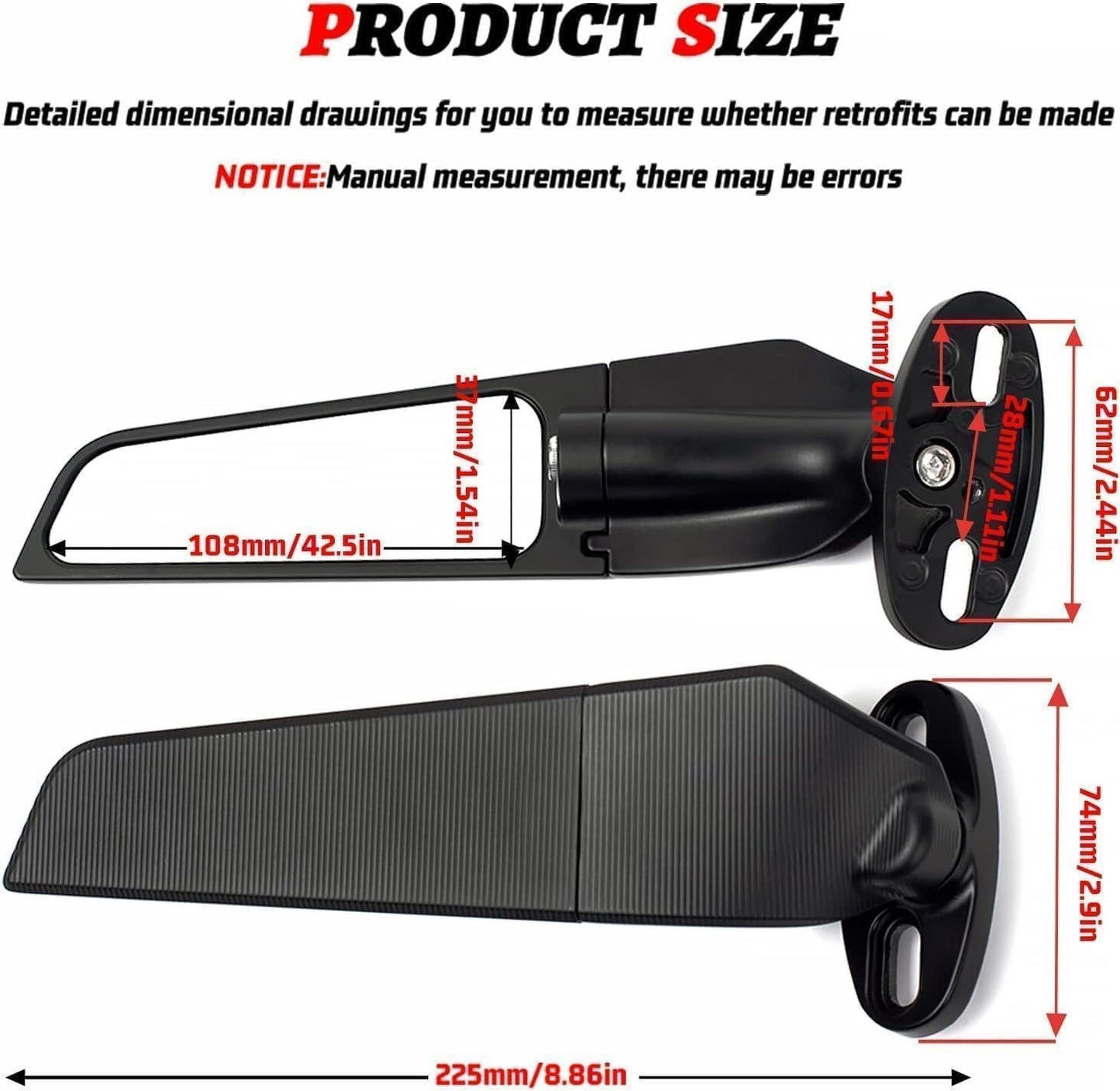 Motorcycle Mirrors Adjustable Rotating Stealth Mirrors for Ninja 400 500 650 300