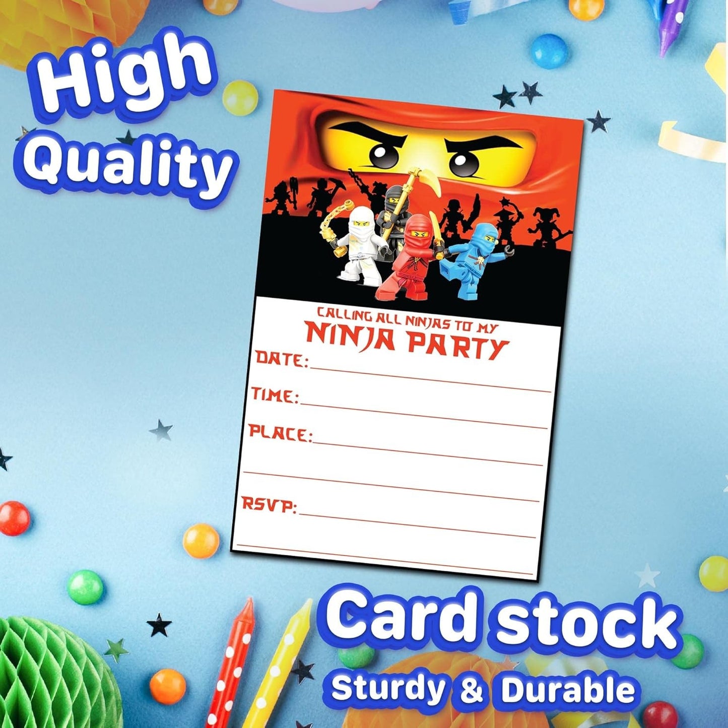 Set of 30 Ninja -Themed Happy Birthday Invitation Cards – Lightweight (230g)