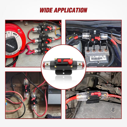 60A Inline Circuit Breaker Resettable 12-24V DC Manual Reset Fuse Holder 3-15AWG