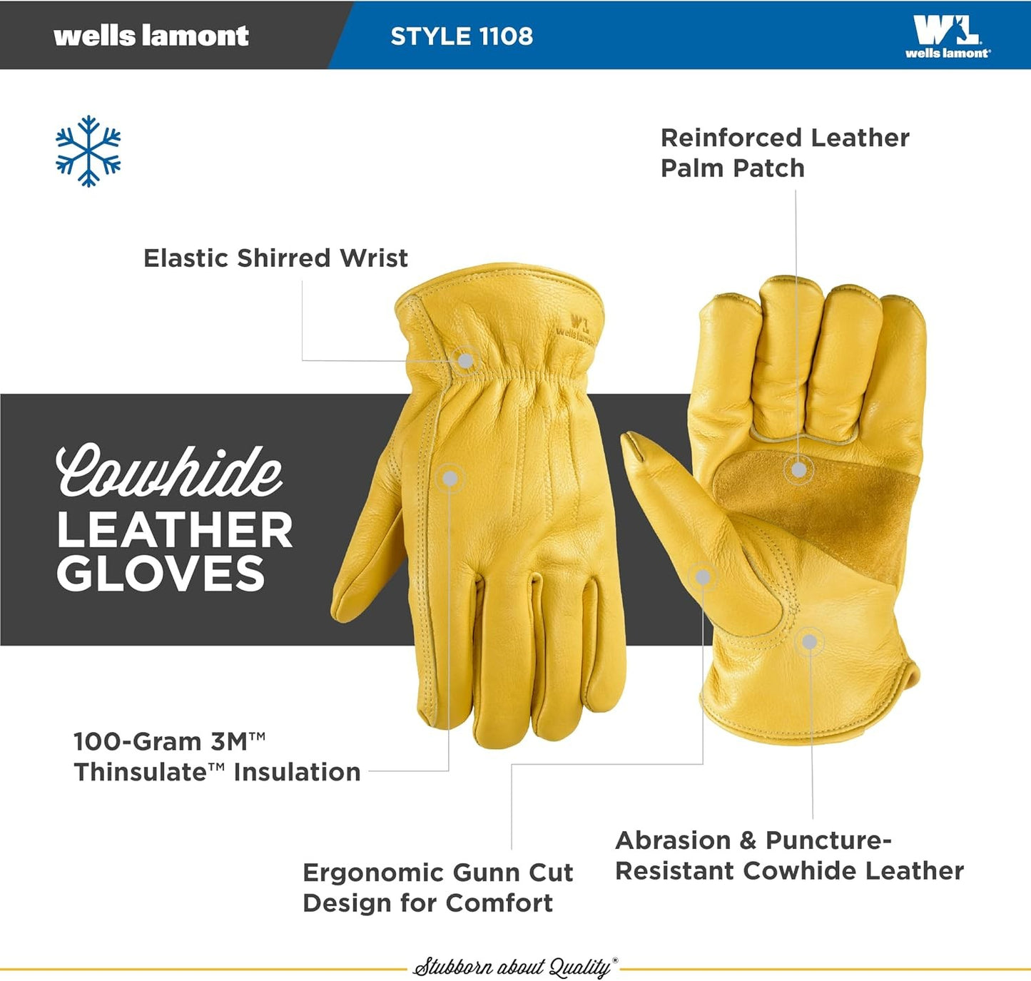Insulated Leather Work Gloves for Men- Full Grain Cowhide- 3M Thinsulate
