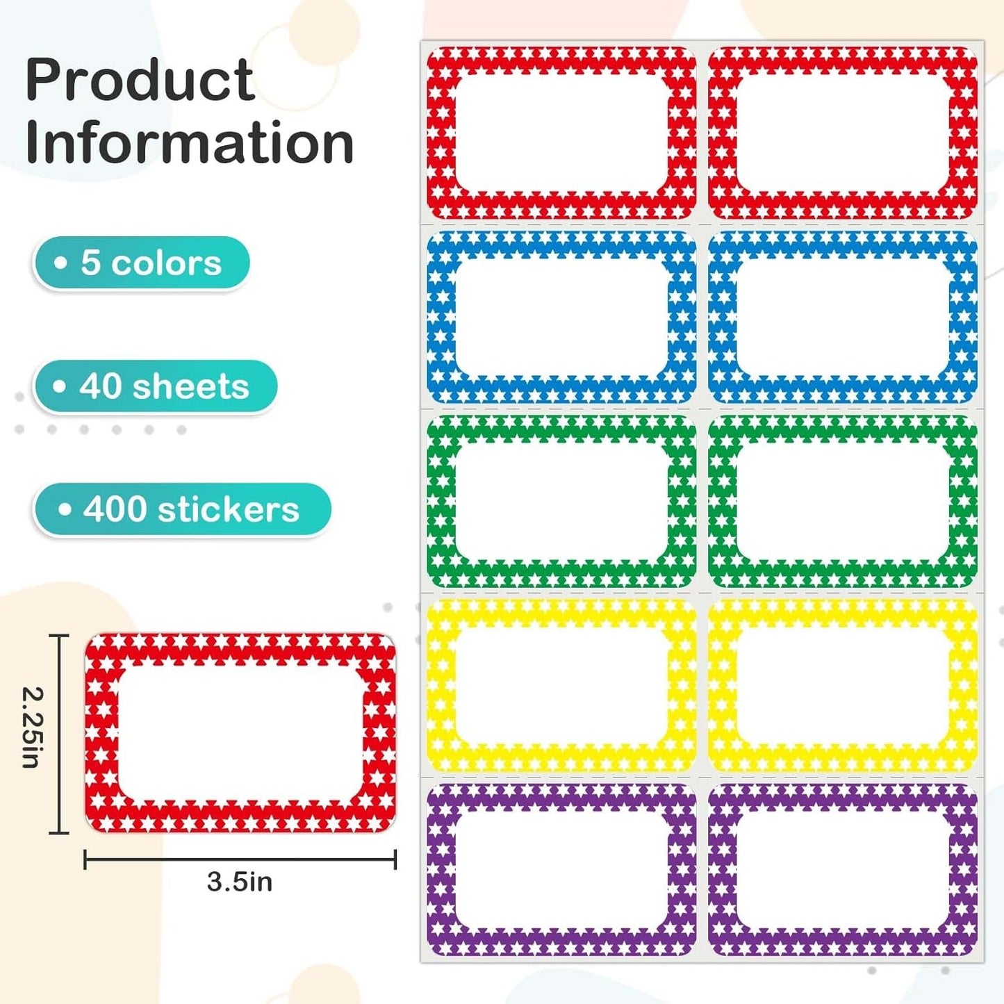 400 Stickers 3.5" x 2.25"Colors Plain Name tag Labels Perforated Line 400 Labels