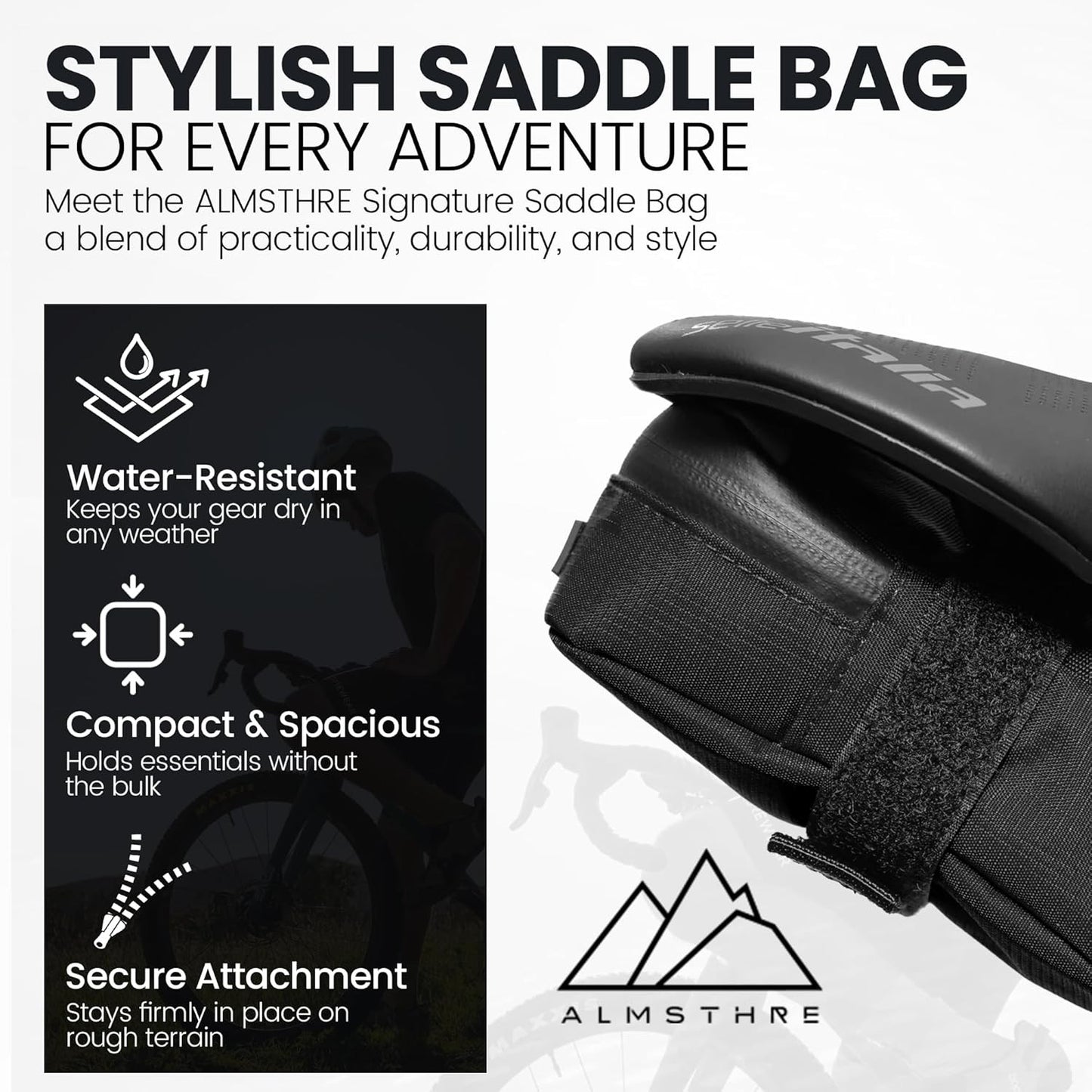 Signature Bike Saddle Bag – Midnight Black | 0.5L Bike Seat Bag 3" x 5.25" x 2"