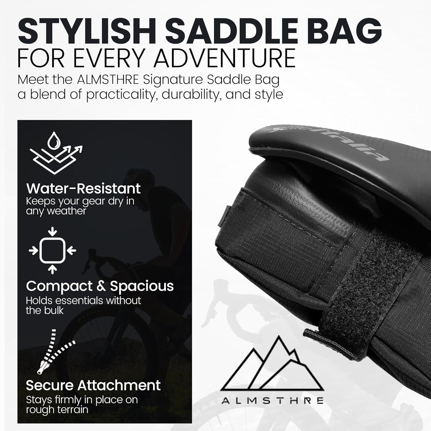 Signature Bike Saddle Bag – Midnight Black | 0.5L Bike Seat Bag 3" x 5.25" x 2"