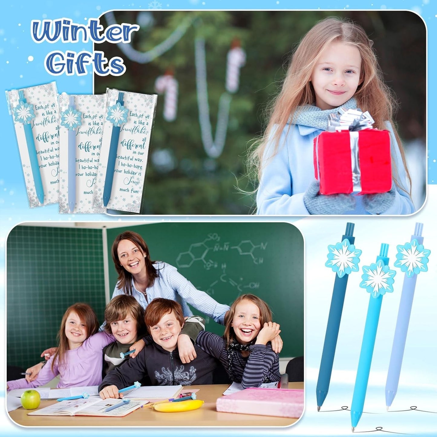 48 Sets Christmas Snowflake Ballpoint Pen Student Winter Gift Bulk Inspirational