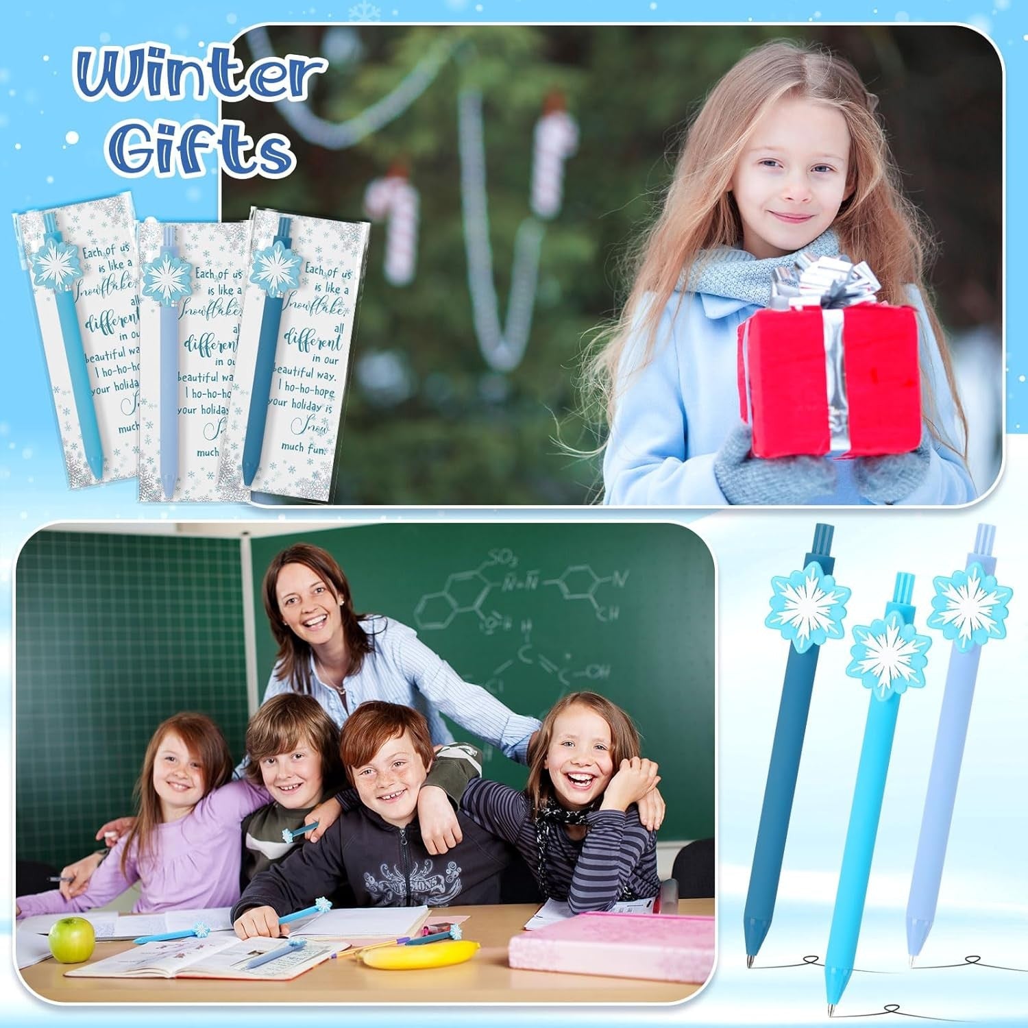 48 Sets Christmas Snowflake Ballpoint Pen Student Winter Gift Bulk Inspirational