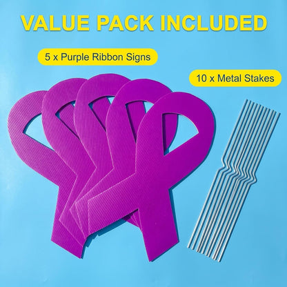 5pcs Large Ribbon Awareness Yard Signs with Metal Stakes 14" Ribbon Health