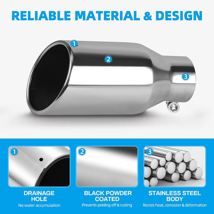 2.5" Inlet Universal Diesel Truck Exhaust Tip, 4in Outlet x 9in Overall Length