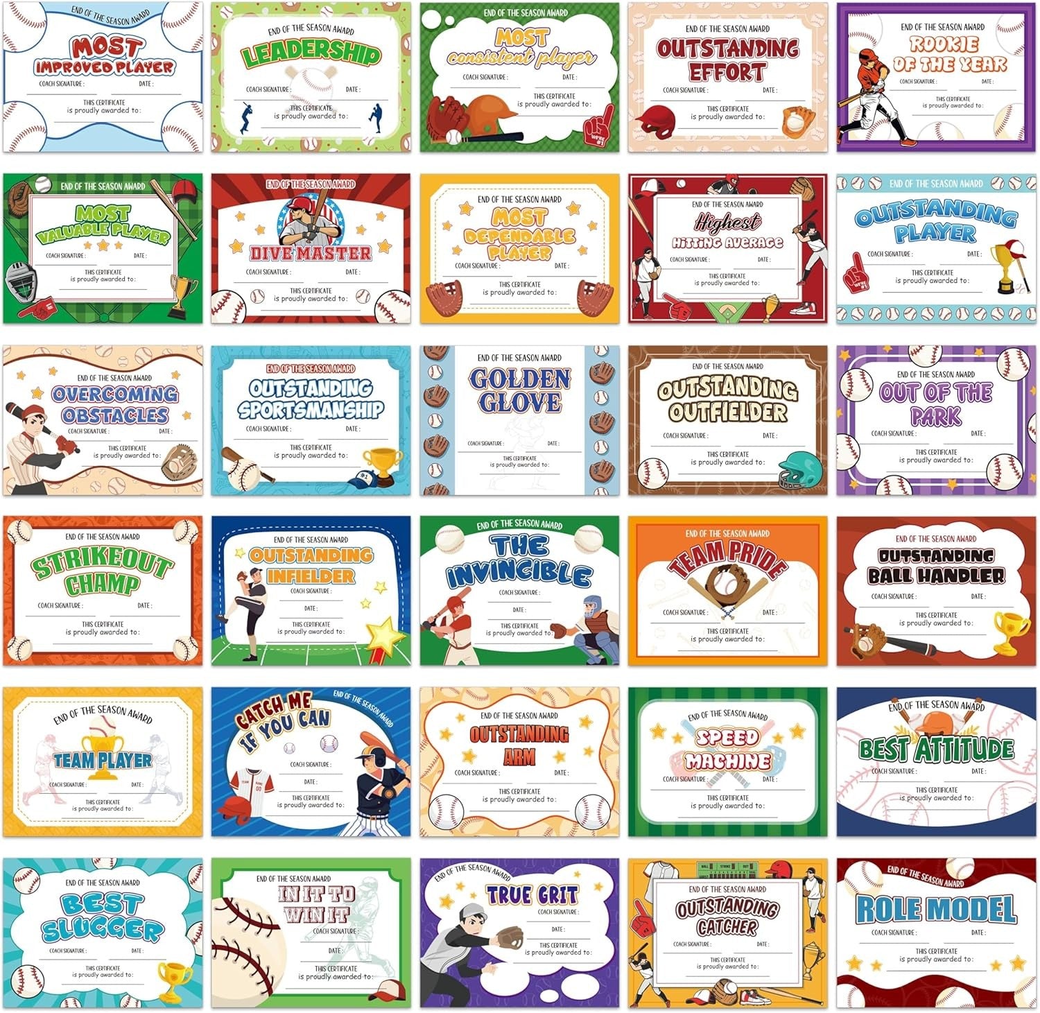 94Pcs Student of Award Certificates End of School Random style shipping Softball
