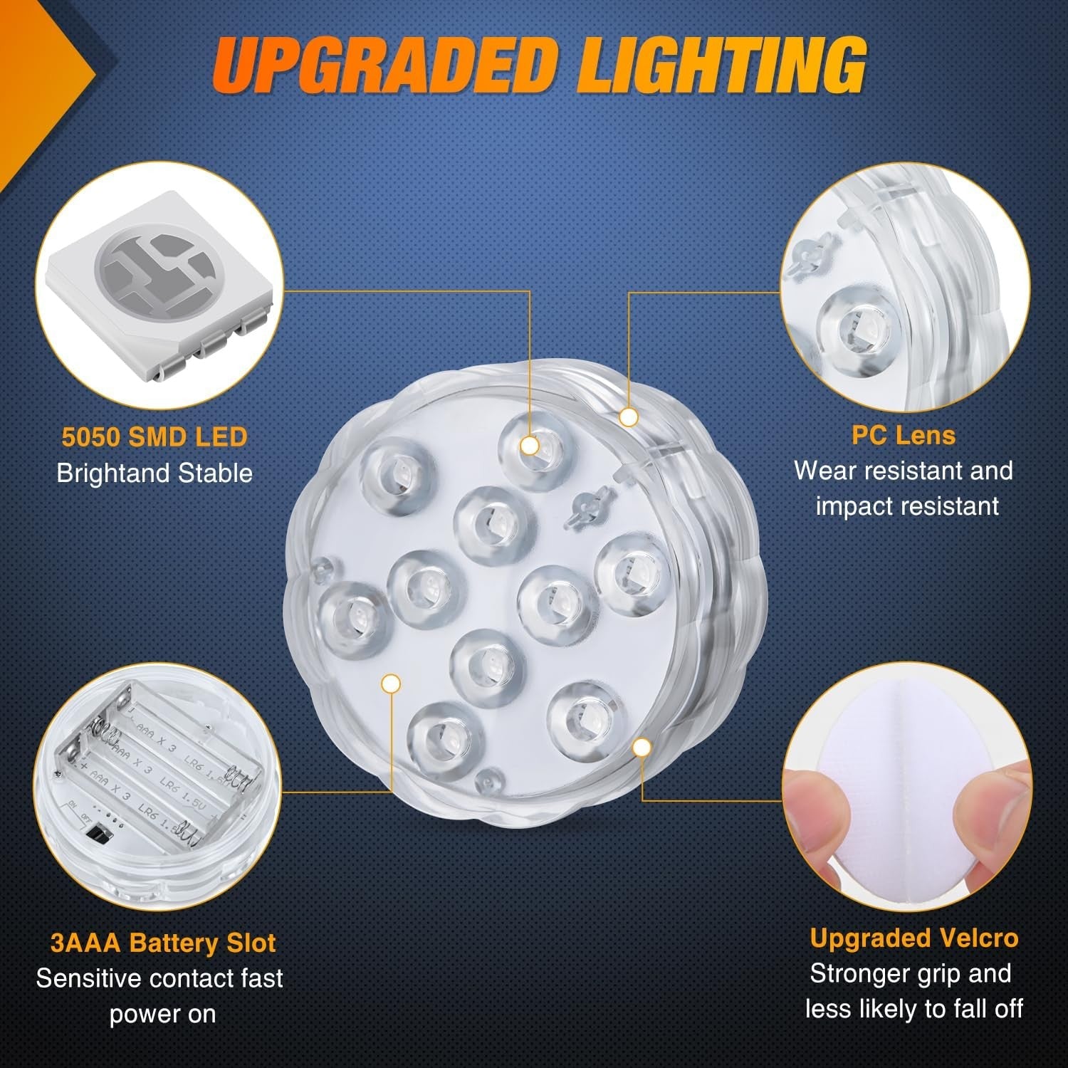 Marine Boat Light 4 PCS 10LED RGB Wireless Cabin Ambiance Multi Color Exterior
