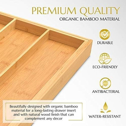 Signature Living Bamboo Expandable Utensil Drawer Organizer, Premium Bamboo
