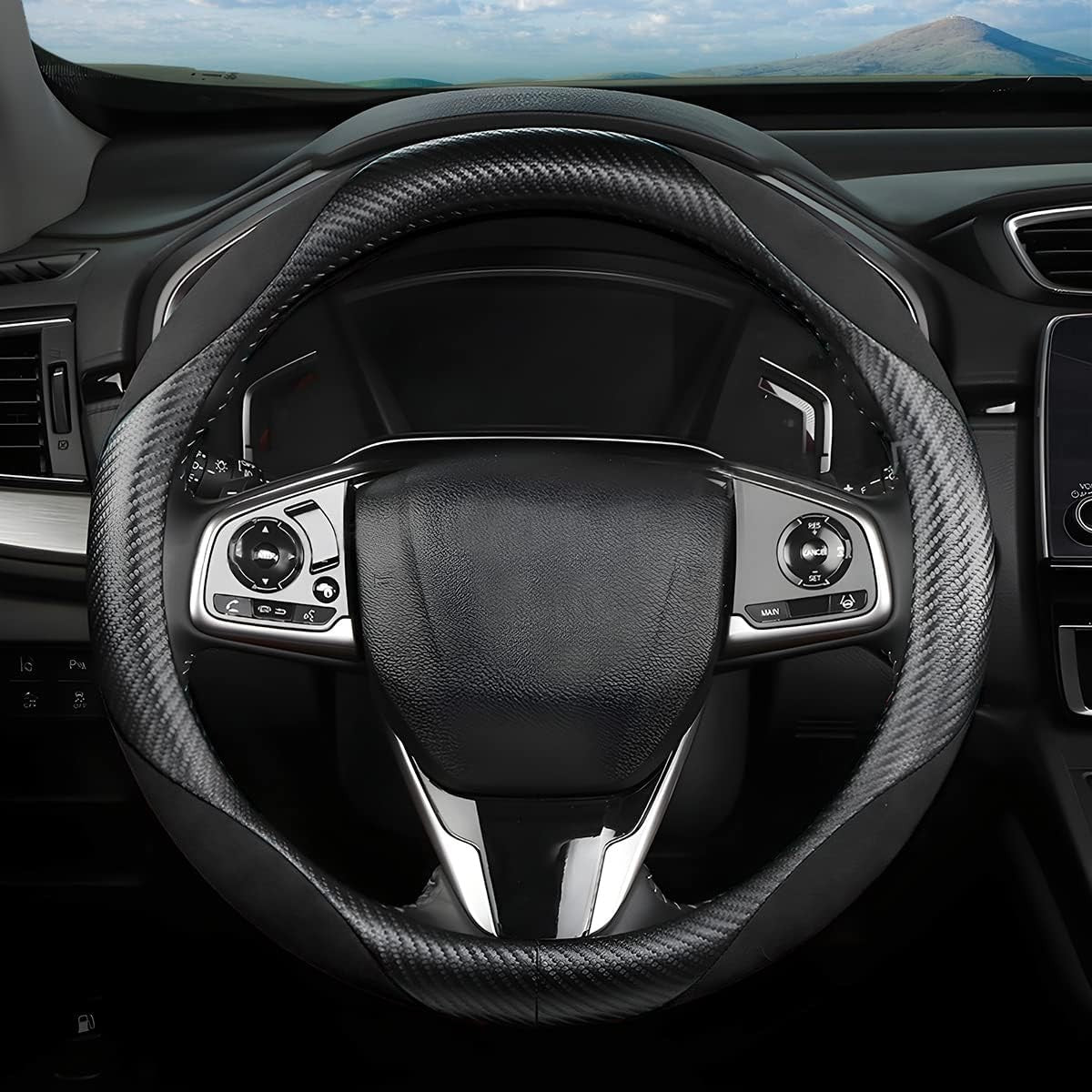 Steering Wheel Cover for Women and Men, Carbon Fiber Plush Steering Wheel Cover