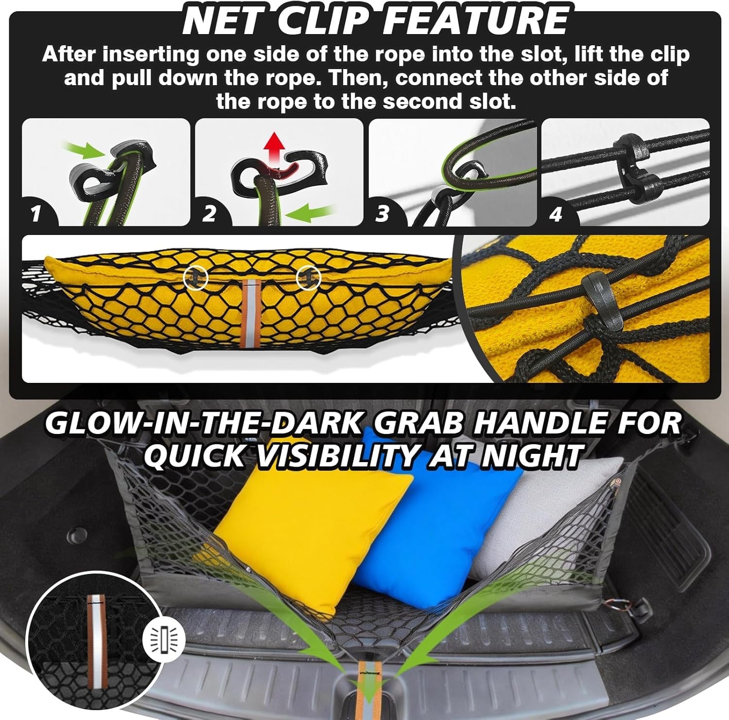 Truck Bed Cargo Net Trunk Netting Compatible with 2021-2026 Chevy Suburban&Tahoe