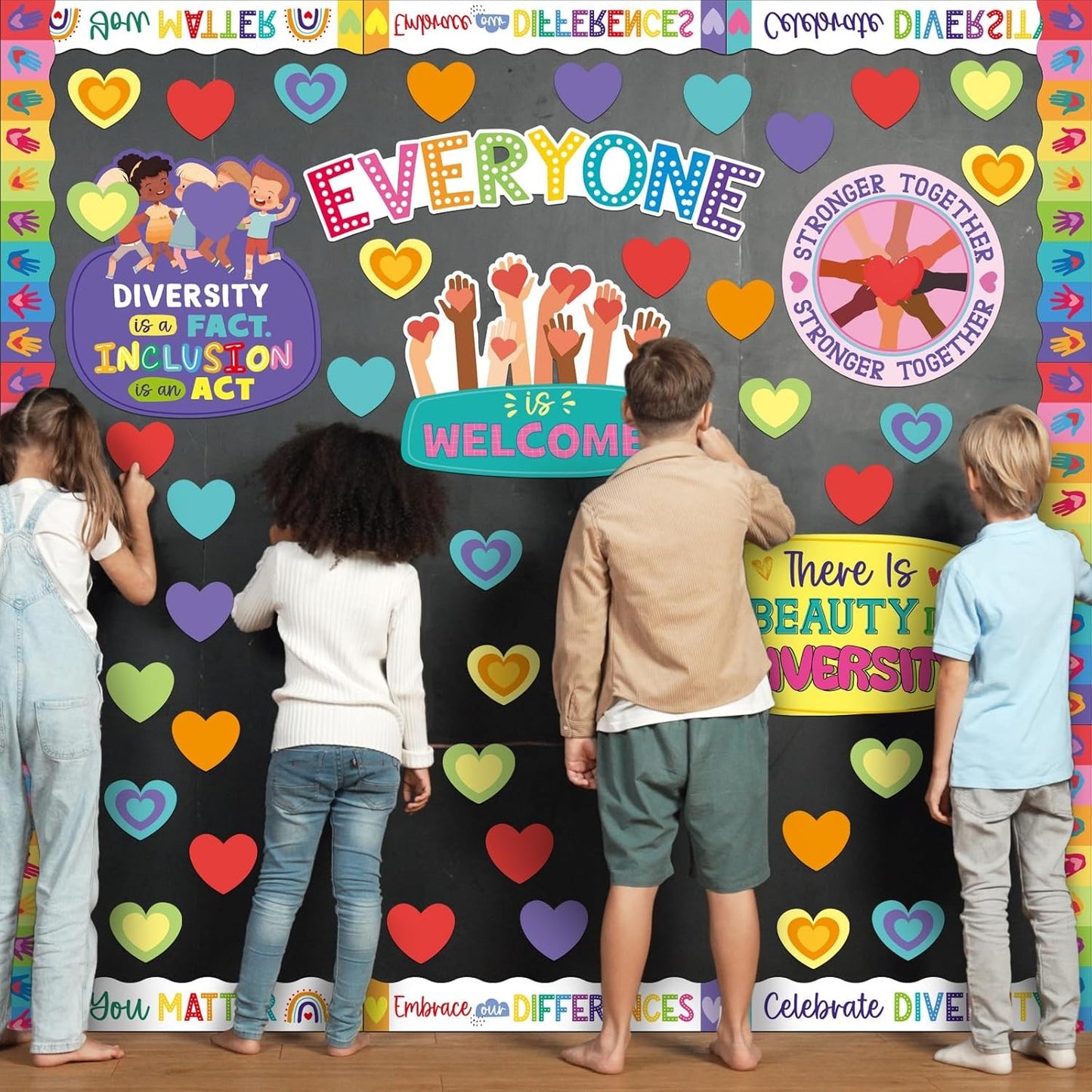 81 Pcs Diversity Bulletin Board Set Inclusive Everyone is Welcome Classroom