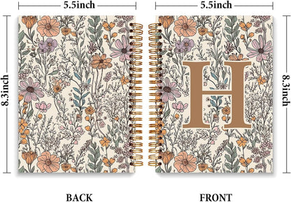 Vintage Boho Floral Personalized Notebook, Initial Letter H Notebook 5.5x8.3