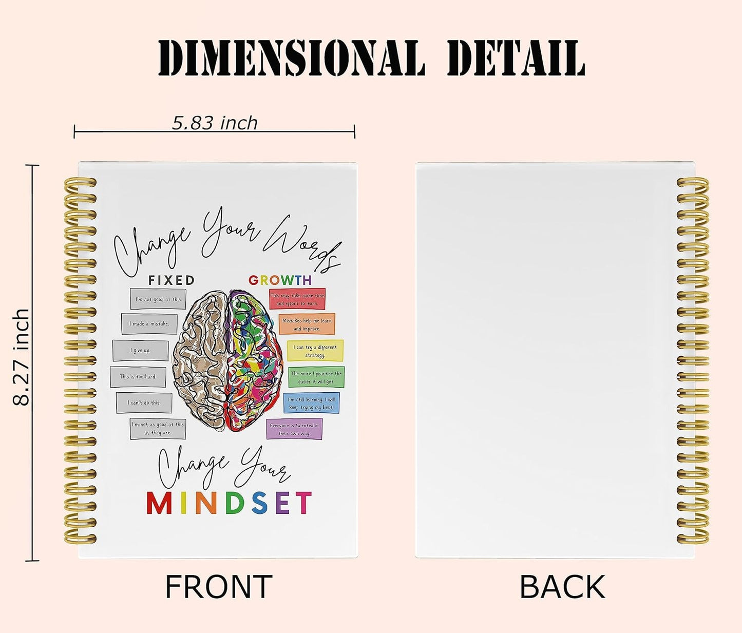 5.5×8.3" Spiral Mental Health Journal, Ruled Notebook, Gift for Women