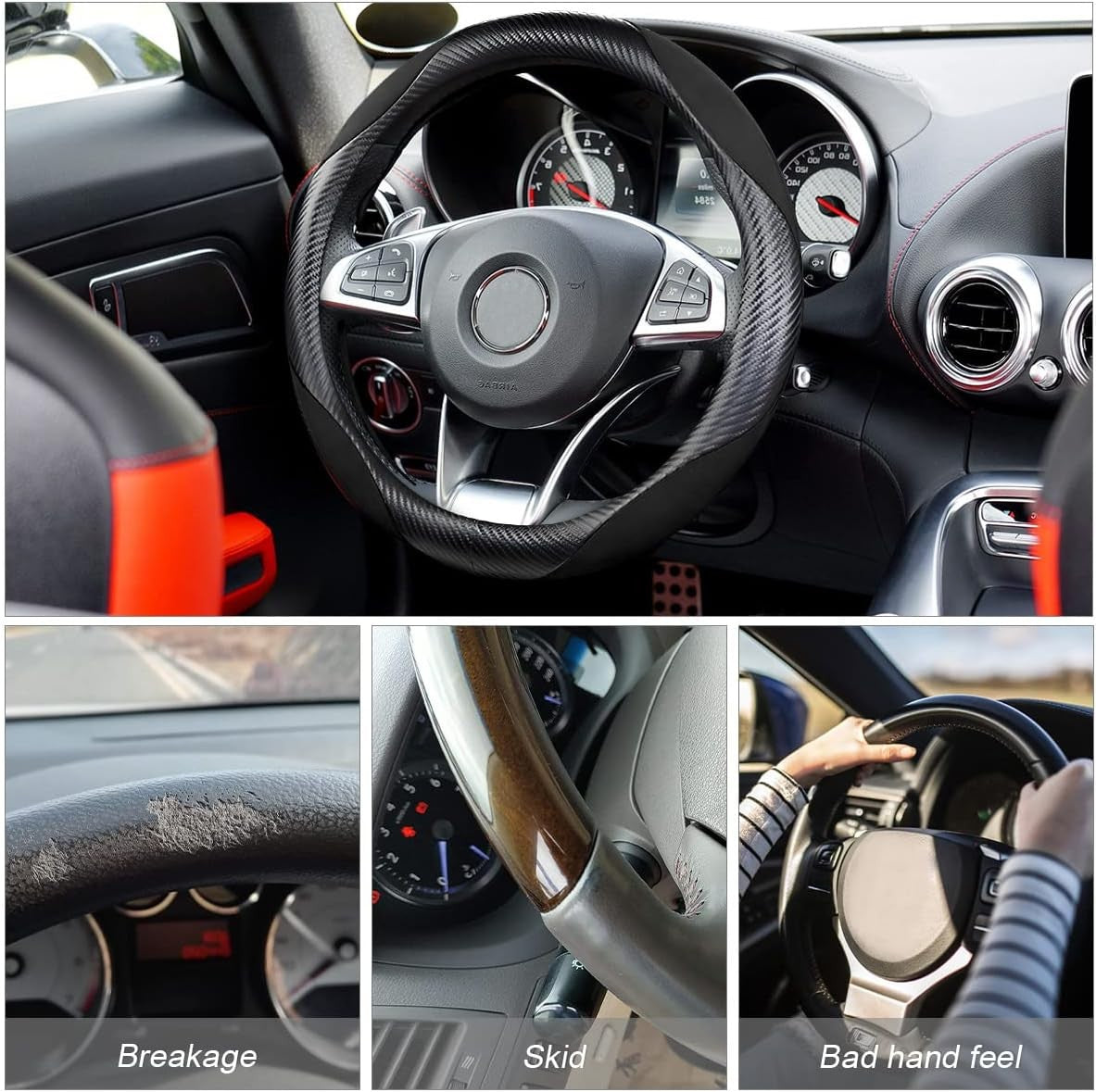 Steering Wheel Cover for Women and Men, Carbon Fiber Plush Steering Wheel Cover