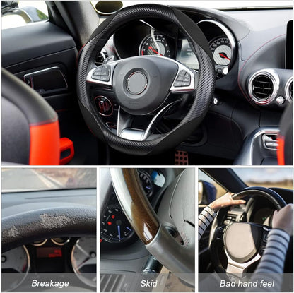 Steering Wheel Cover for Women and Men, Carbon Fiber Plush Steering Wheel Cover