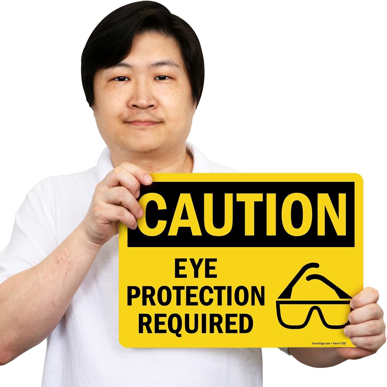 Adhesive Vinyl OSHA Safety Sign, Legend "Caution: Eye Protection Required"