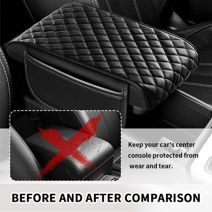 Thickened Car Center Console Cover with Side Pockets & Diamond Lattice Design