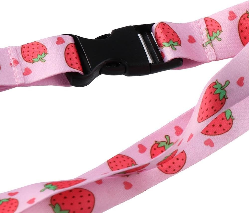 Pink Strawberry ID Badge Holder with Lanyard and Retractable Badge Reel Clip