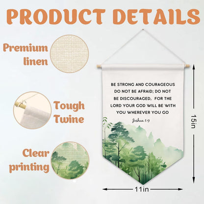 Christian Wall Canvas Banners, Joshua 1:9 Bible Verse Scripture Forest Hanging