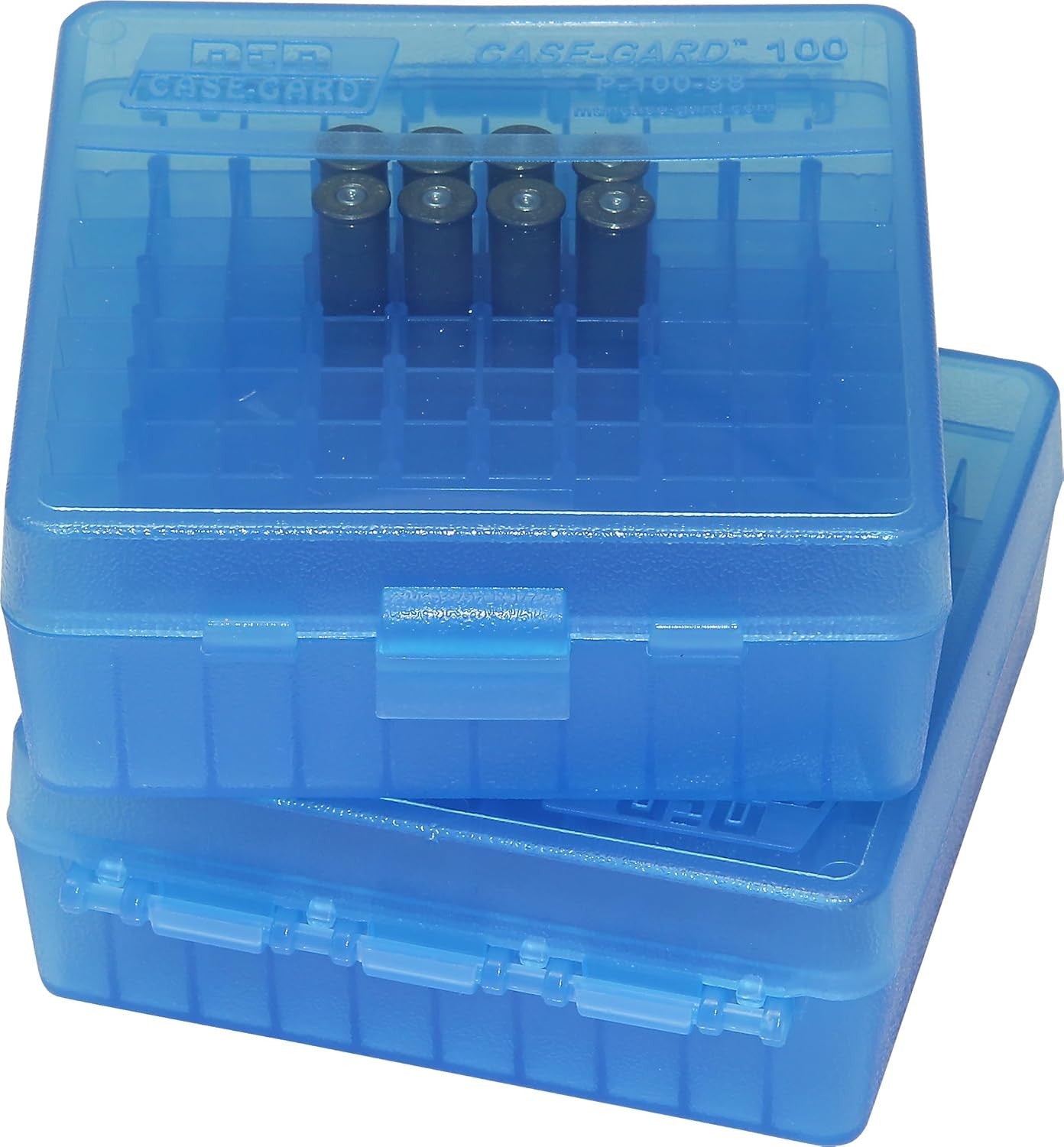 100 Round Flip-Top Ammo Box 38/357 Cal (Clear Blue)