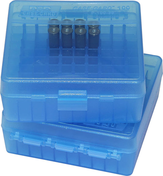 100 Round Flip-Top Ammo Box 38/357 Cal (Clear Blue)