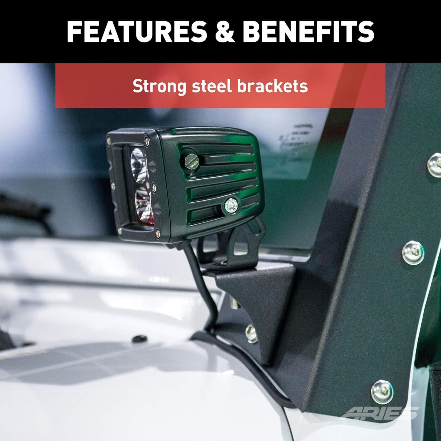 AR15800 Jeep Wrangler JK Windshield Light Brackets, LEDs Sold Separately