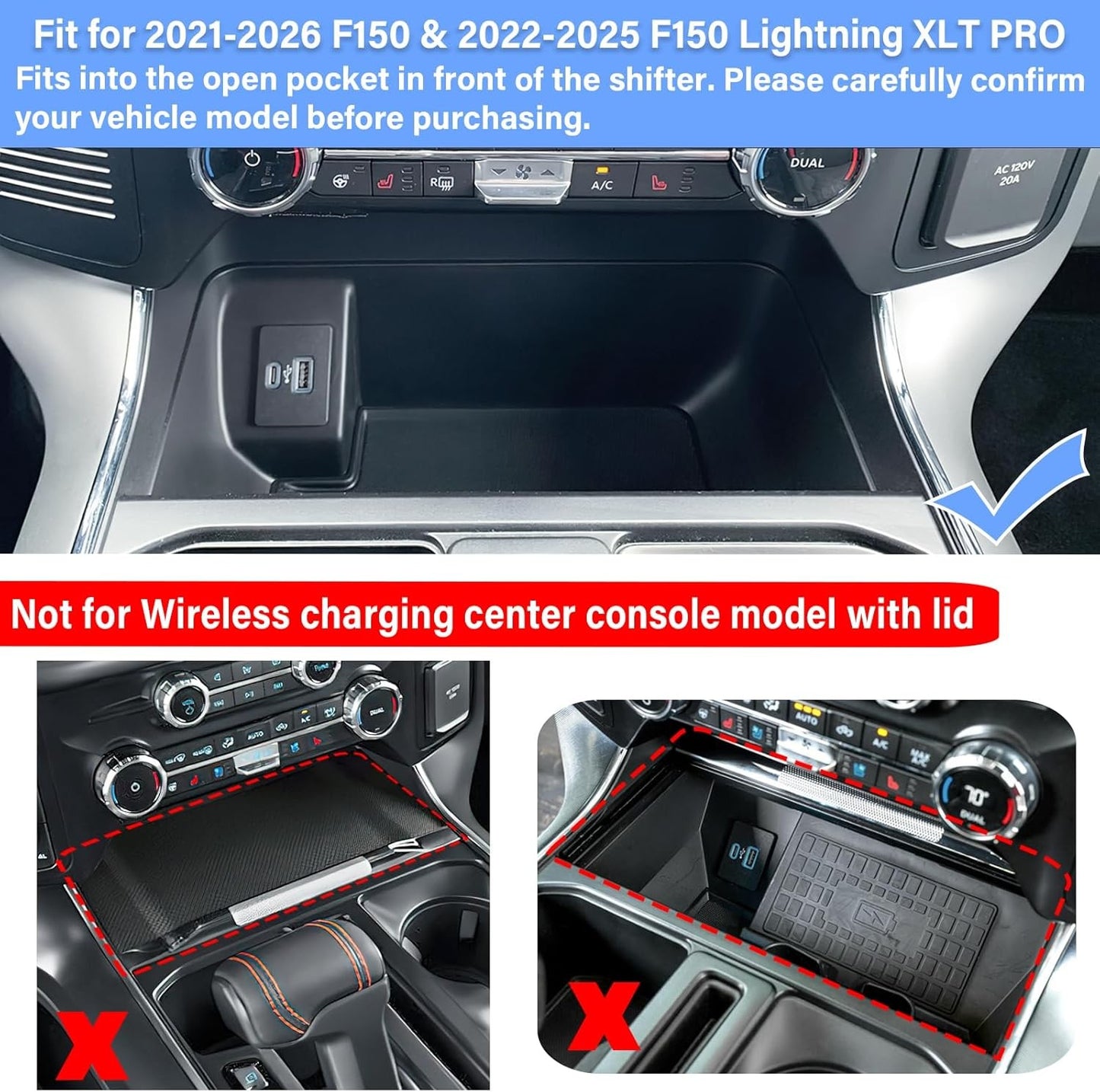 Center Console Compartment Cover for Ford F150 Accessories 2021-2026/Lightning