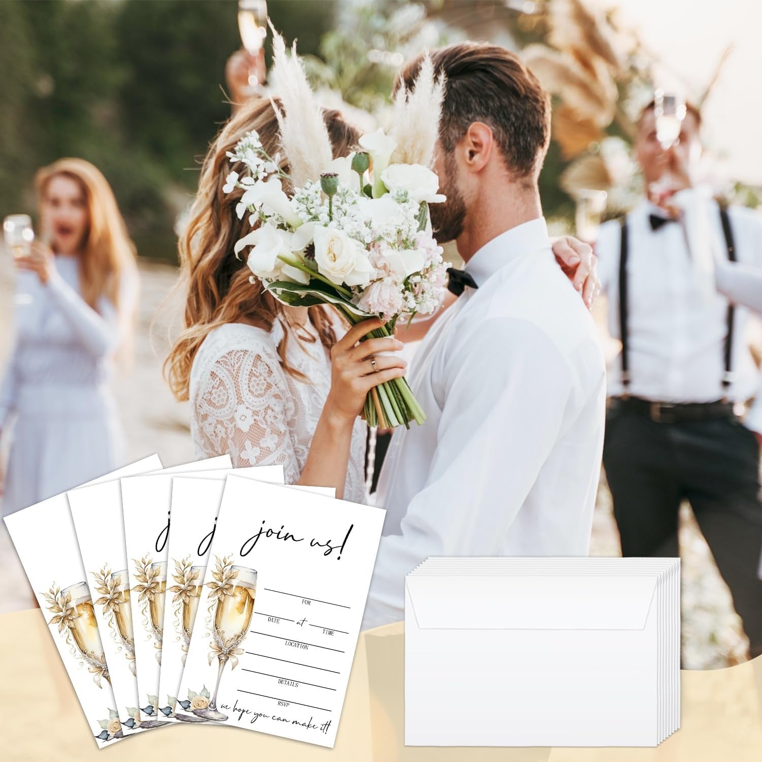 25 Pcs Join Us Wedding Invites, Champagne Pattern Invitaciones Para Boda