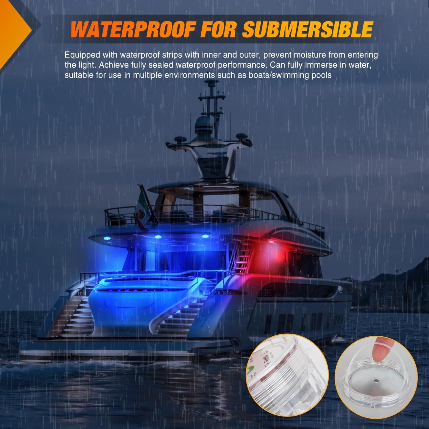 Marine Boat Light 4 PCS 10LED RGB Wireless Cabin Ambiance Multi Color Exterior