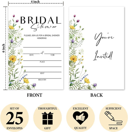 25 Pcs Wedding Invites, Floral Bridal Shower Invitations, Wedding Invitation