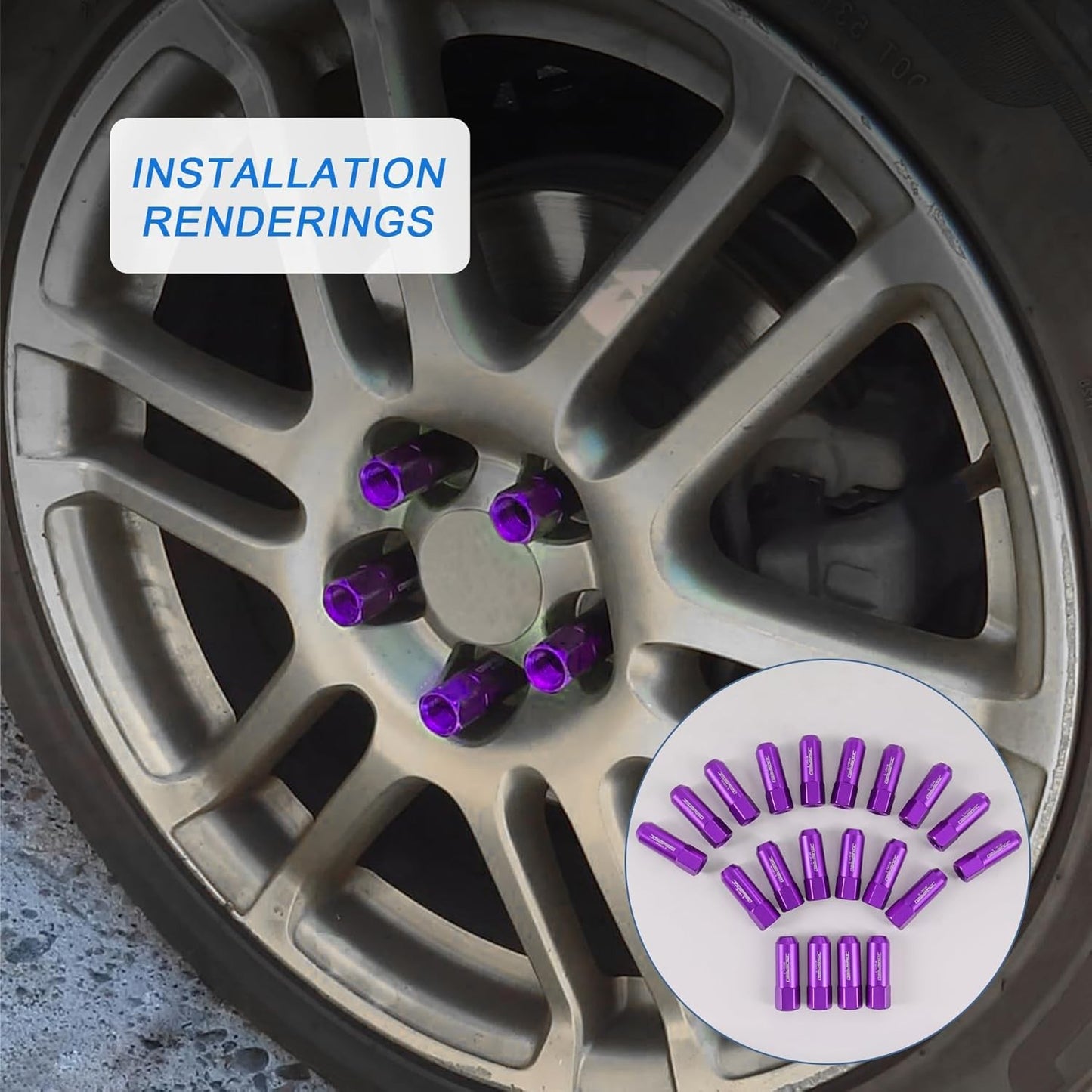 Purple 60MM Aluminum Extended Tuner Lug Nuts Replacement for Wheel M12X1.5 20PCS