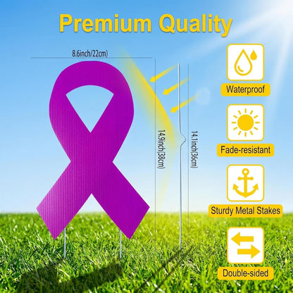 5pcs Large Ribbon Awareness Yard Signs with Metal Stakes 14" Ribbon Health