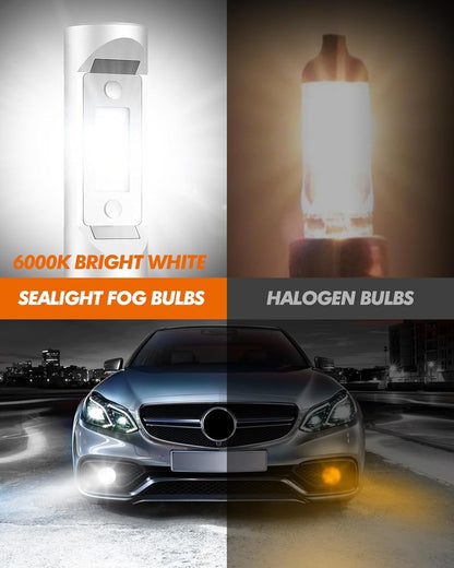H11 Bulbs, 4X Super Bright Powersport Bulbs 6000K White Plug and Play, Pack of 2