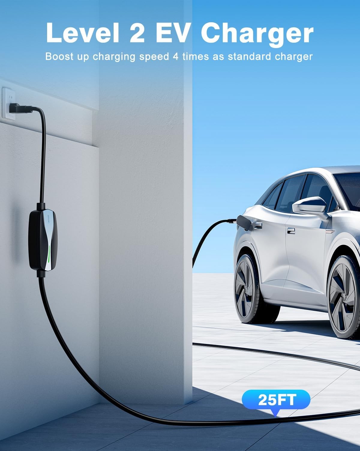 Level 1/2 EV Charger, 16Amp Electric Car Charger 25FT Cable with NEMA 6-20 Plug