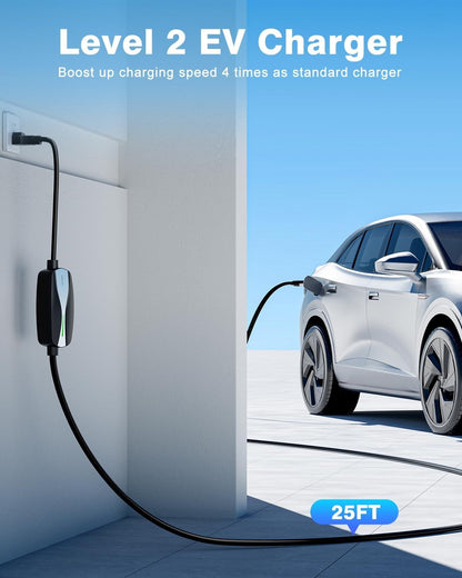 Level 1/2 EV Charger, 16Amp Electric Car Charger 25FT Cable with NEMA 6-20 Plug