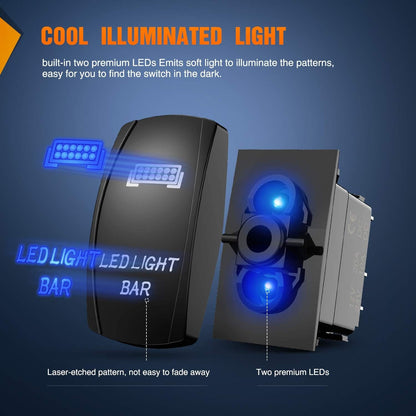 90001B LED Light Bar Rocker Switch 5Pin Laser On/Off LED Light 20A/12V 10A/24V